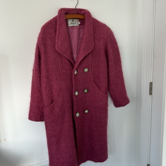 Vintage Jinpai mohair/wool over coat, raspberry pink, bracelet sleeves, size XL - Picture 1 of 9